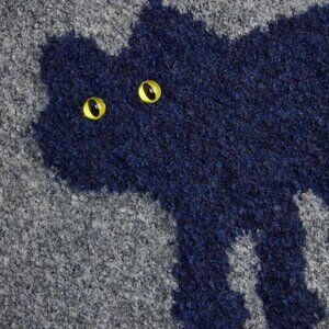 CUTE! Kitty image - soft wool blend knit gray sweater - M/L